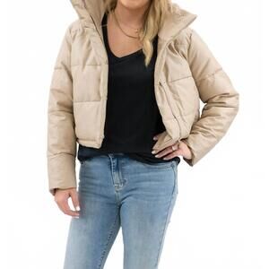 NEW COALITION LA vegan leather puffer jacket in taupe